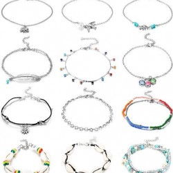 12PCS Ankle Bracelets For Women Anklets Chains Bracelets Foot Set; Length 8'~ 9' With 2'Extender Chain